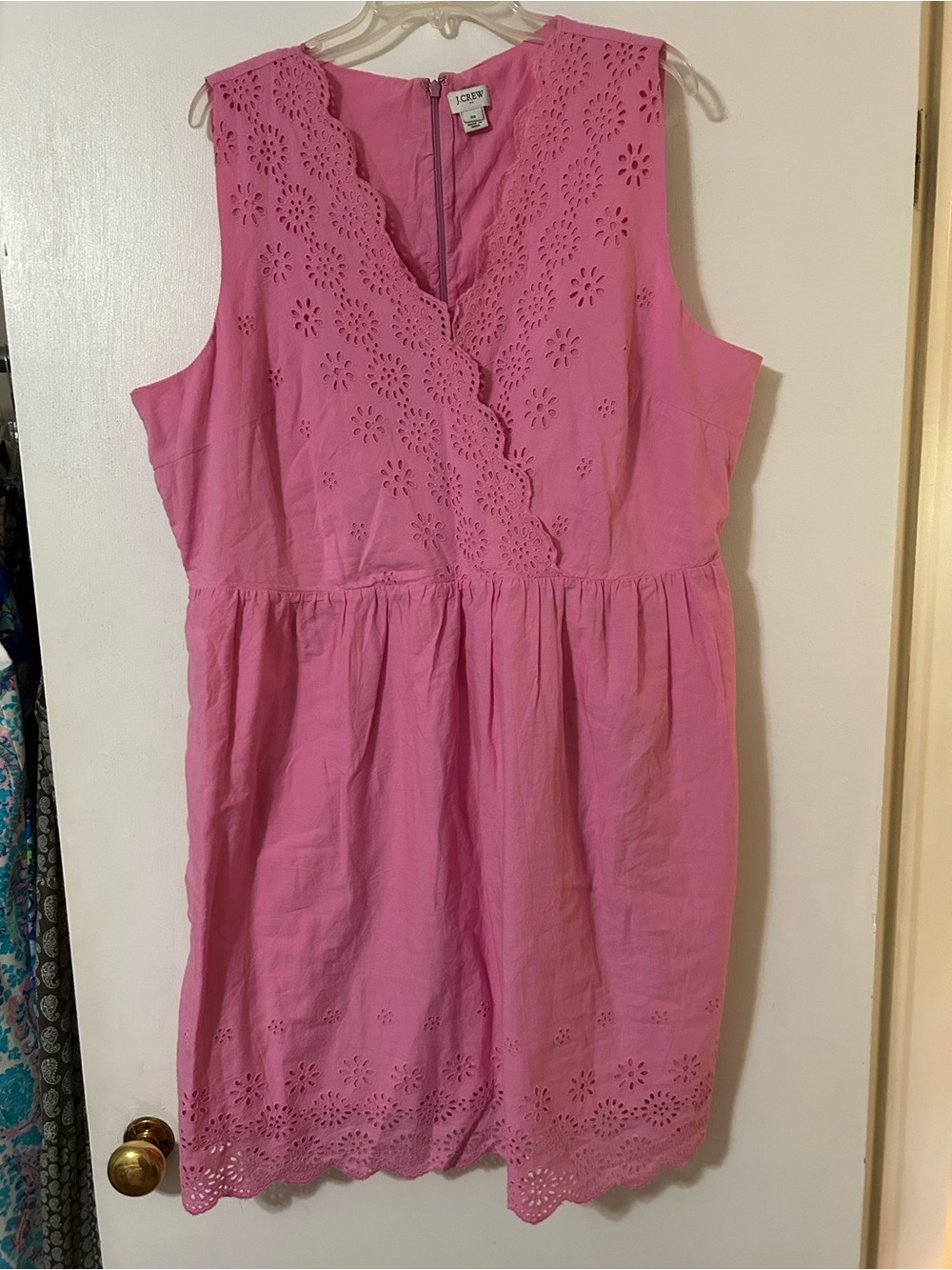 J. Crew Hot Pink Eyelet Scallop V-Neck Dress